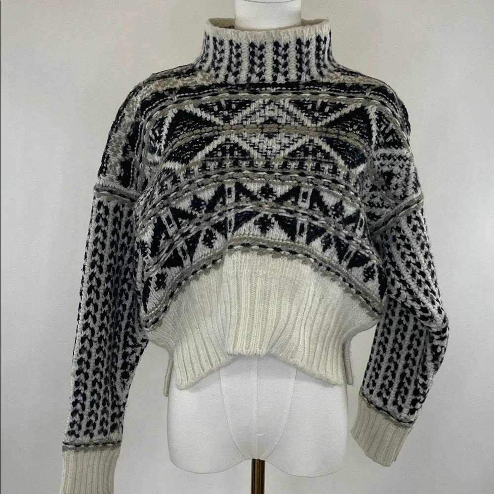 Splendid Vail Apres-ski Fair Isle Sweater in Black, White and Taupe, XL - Picture 4 of 8
